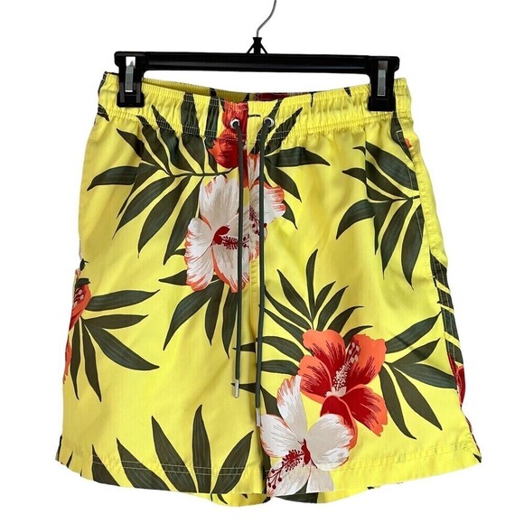 Land's End Men’s Reg Small 28/30 Yellow Green Tropical Swimming Trunks Suit - Picture 8 of 8